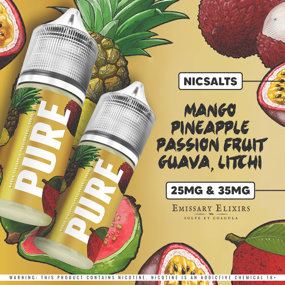 Pure Gold - Mango Pineapple Passion Fruit Guava Litchi  | Nic Salts | 25mg | 30ml