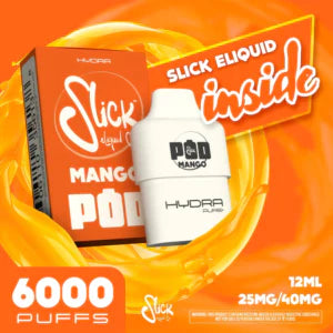 HYDRA PURE+ SLICK! Pod Flavours | Disposable 6000 Puffs | 25mg & 40mg Nic Salts (Without Battery Pack)